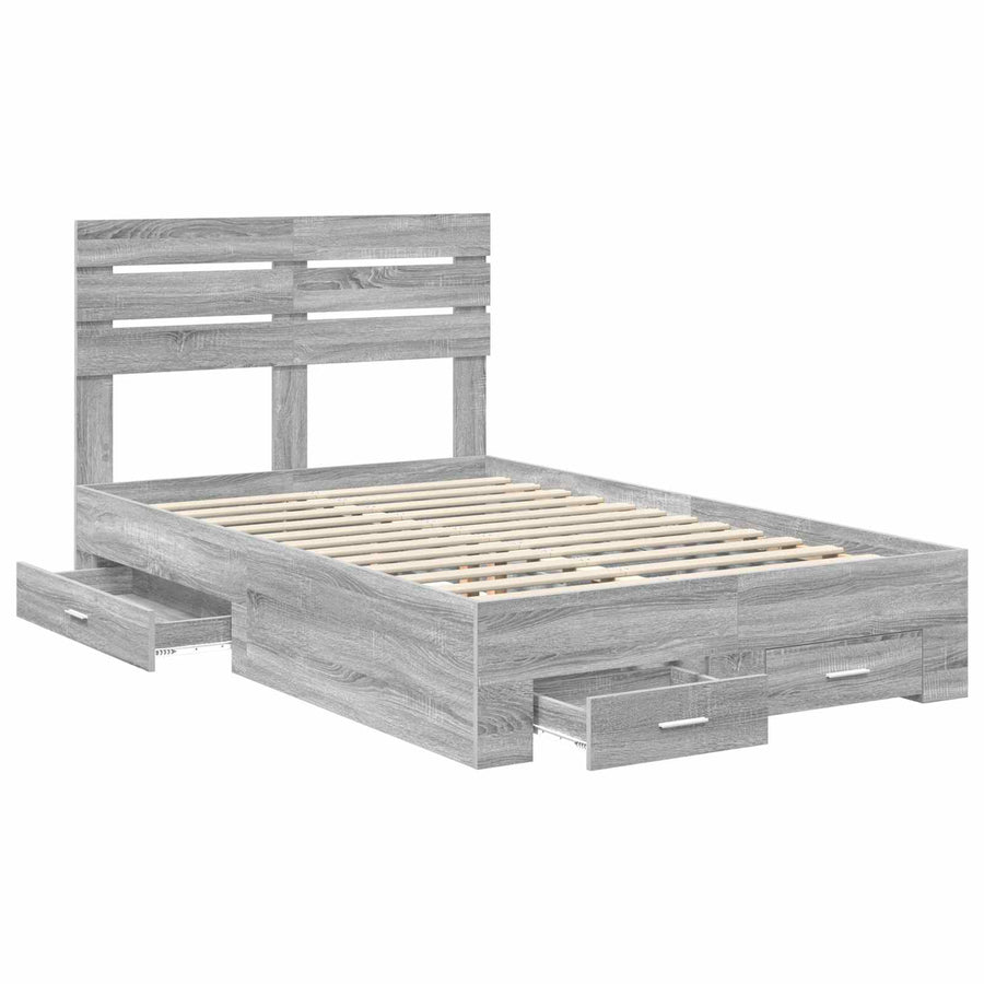 Bedframe met lade met hoofdeinde met opslag Bewerkt hout