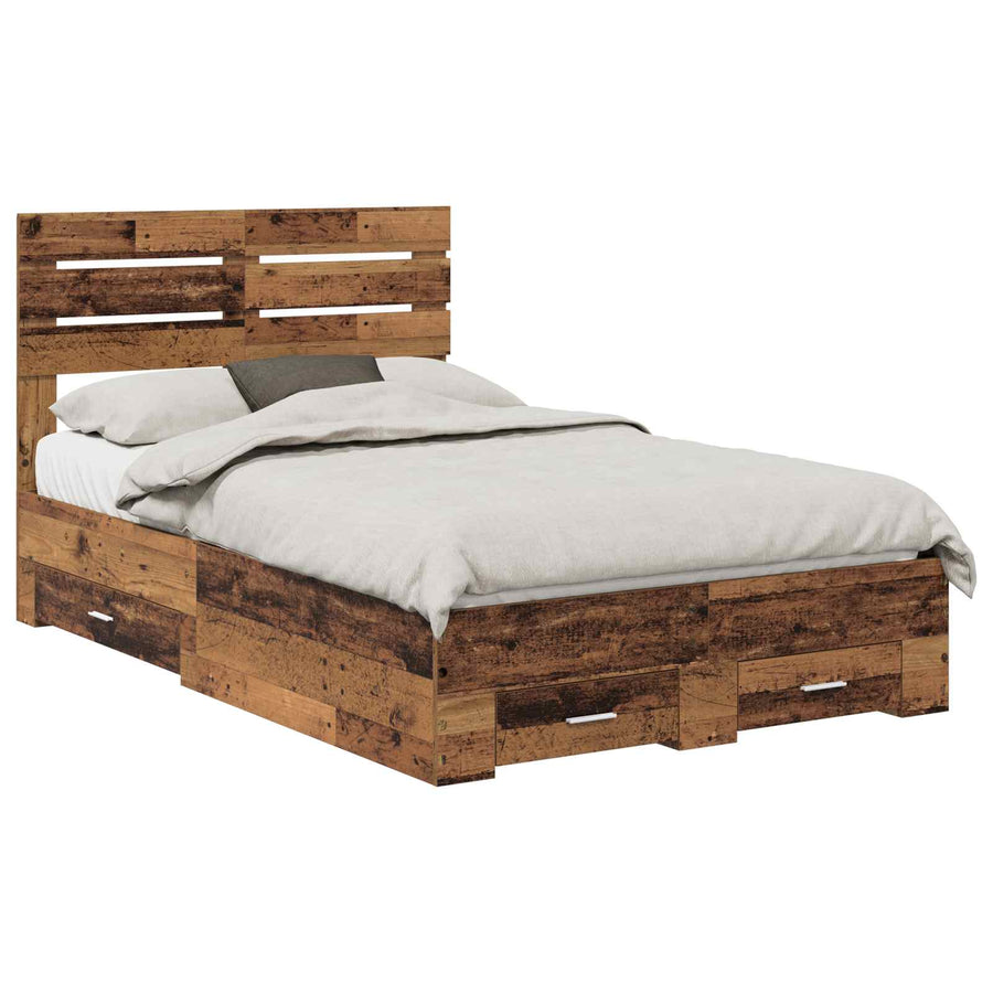 Bedframe met lade met hoofdeinde met opslag Bewerkt hout
