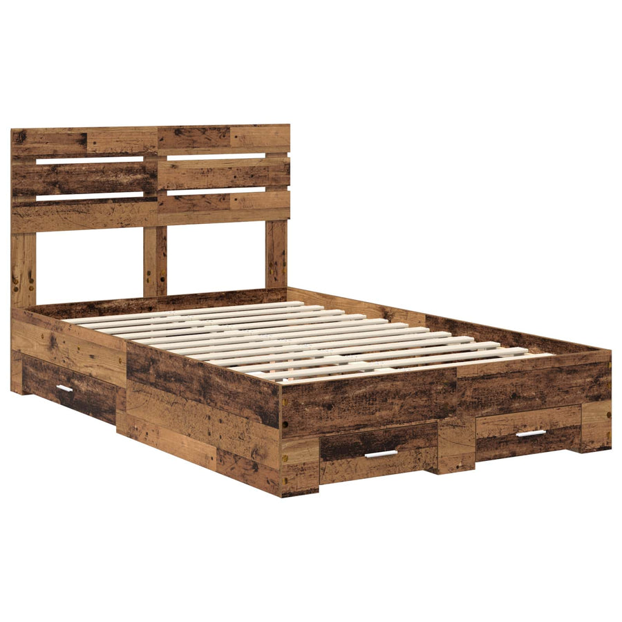 Bedframe met lade met hoofdeinde met opslag Bewerkt hout