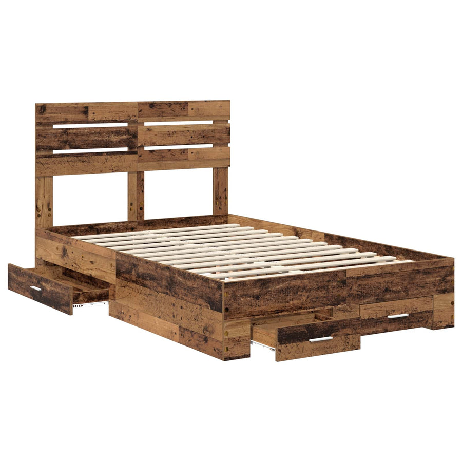 Bedframe met lade met hoofdeinde met opslag Bewerkt hout
