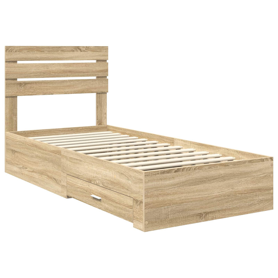 Bedframe met lade met hoofdeinde met opslag Bewerkt hout