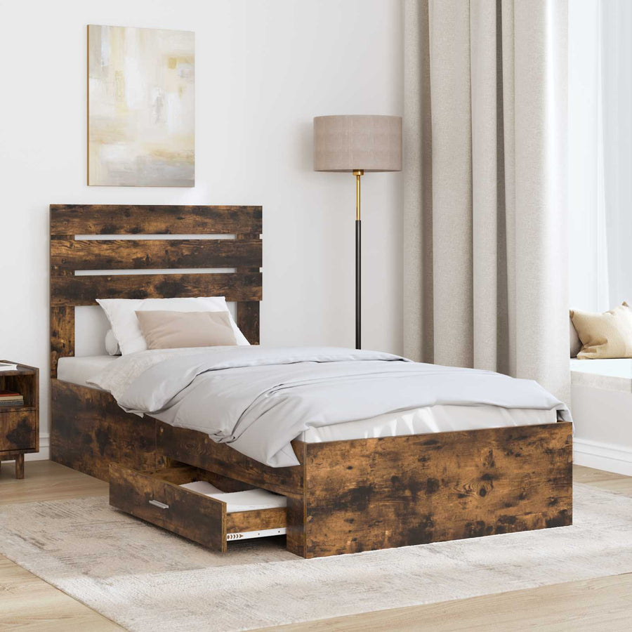 Bedframe met lade met hoofdeinde met opslag Bewerkt hout