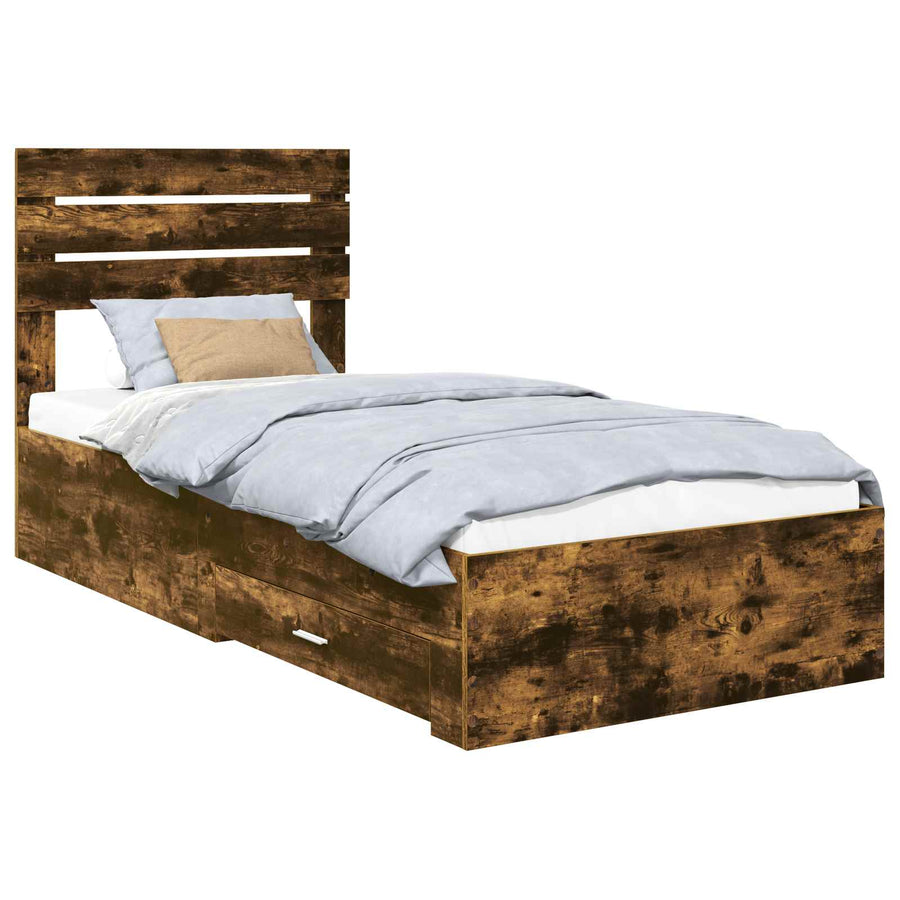 Bedframe met lade met hoofdeinde met opslag Bewerkt hout