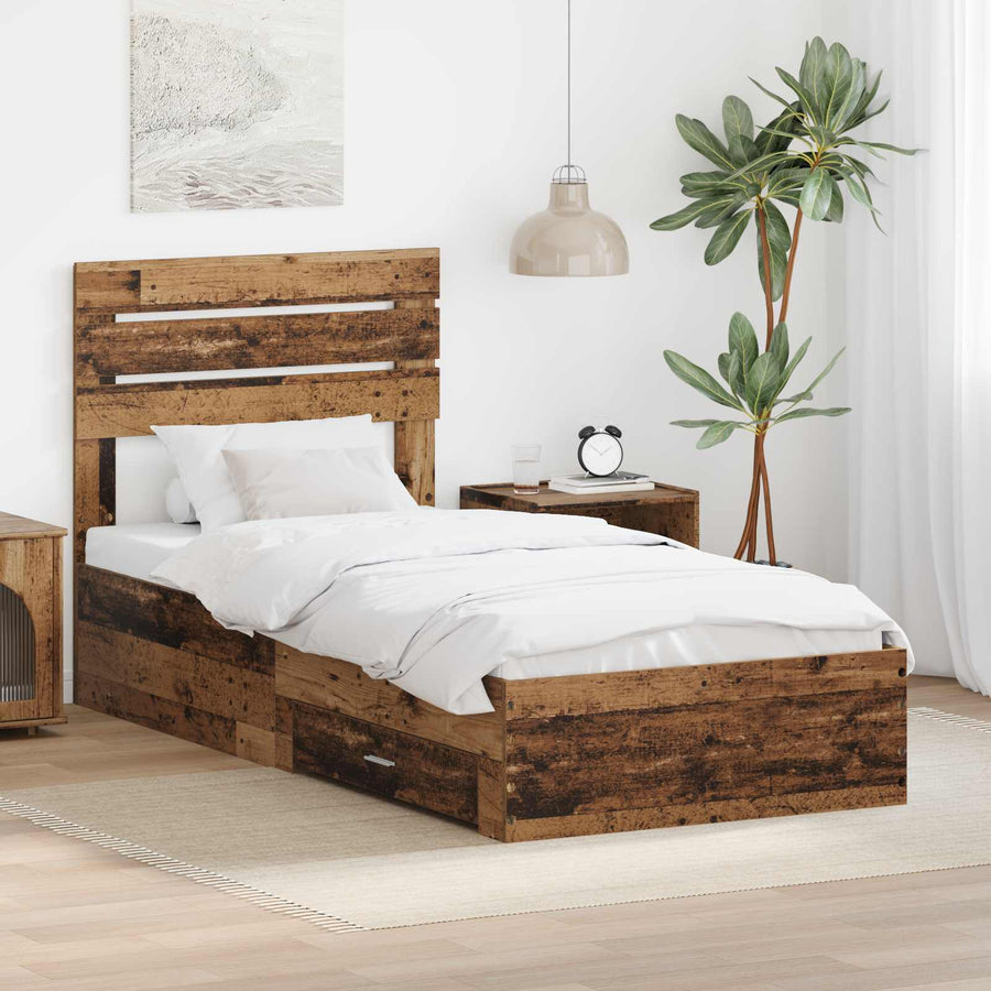 Bedframe met lade met hoofdeinde met opslag Bewerkt hout