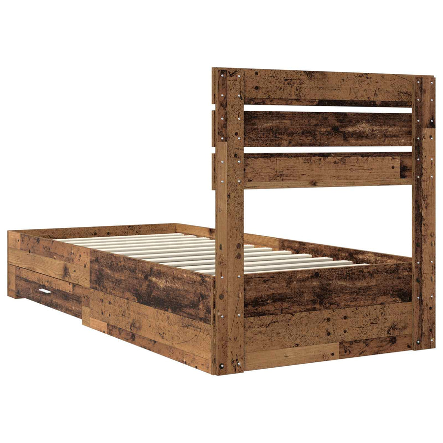 Bedframe met lade met hoofdeinde met opslag Bewerkt hout