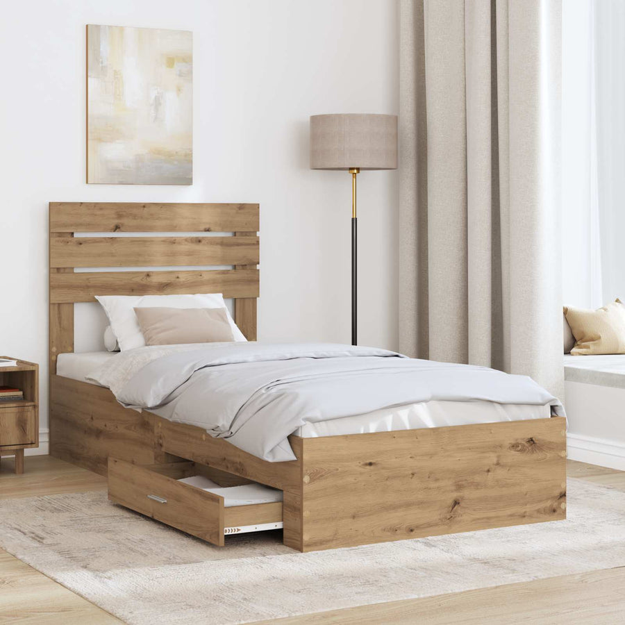 Bedframe met lade met hoofdeinde met opslag Bewerkt hout