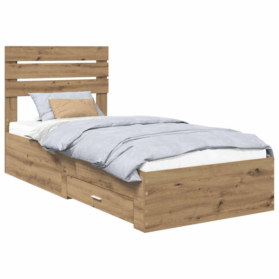 Bedframe met lade met hoofdeinde met opslag Bewerkt hout