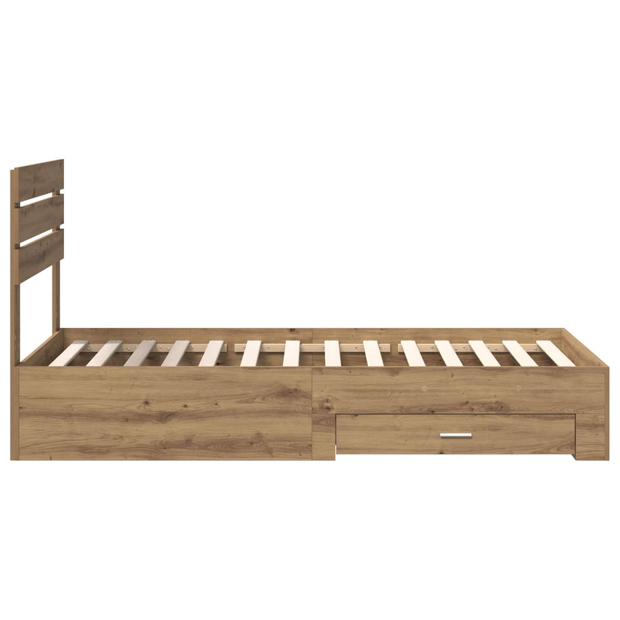 Bedframe met lade met hoofdeinde met opslag Bewerkt hout