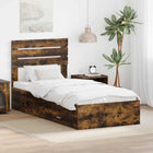 Bed frame with drawer, headboard with storage, engineered wood