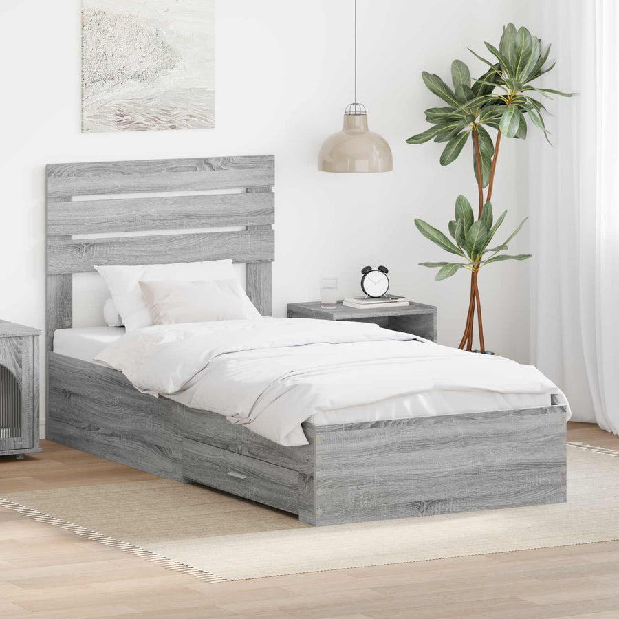 Bedframe met lade met hoofdeinde met opslag Bewerkt hout