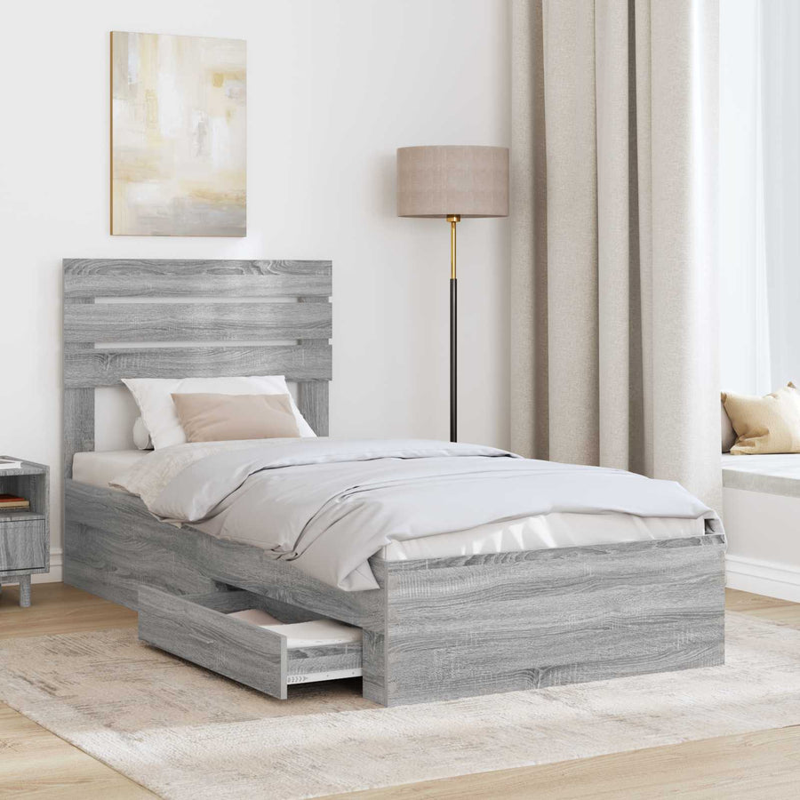 Bedframe met lade met hoofdeinde met opslag Bewerkt hout
