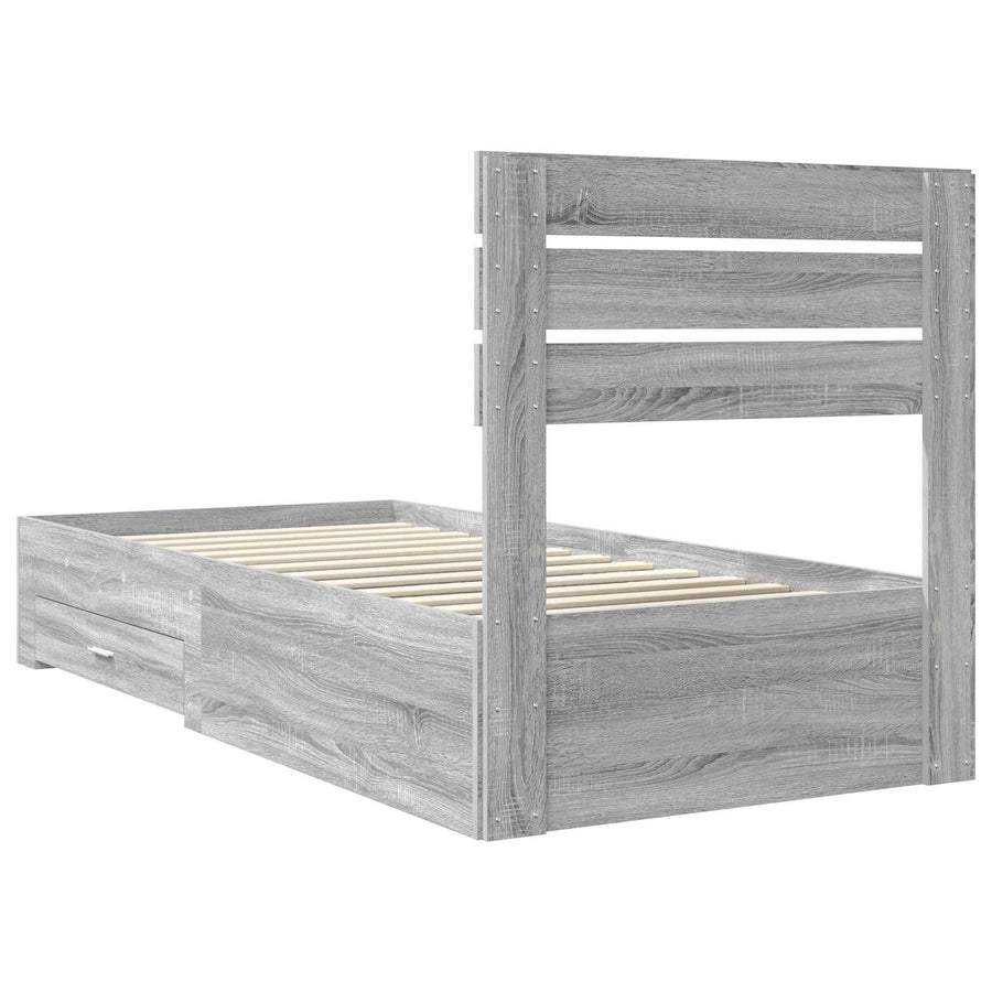 Bedframe met lade met hoofdeinde met opslag Bewerkt hout