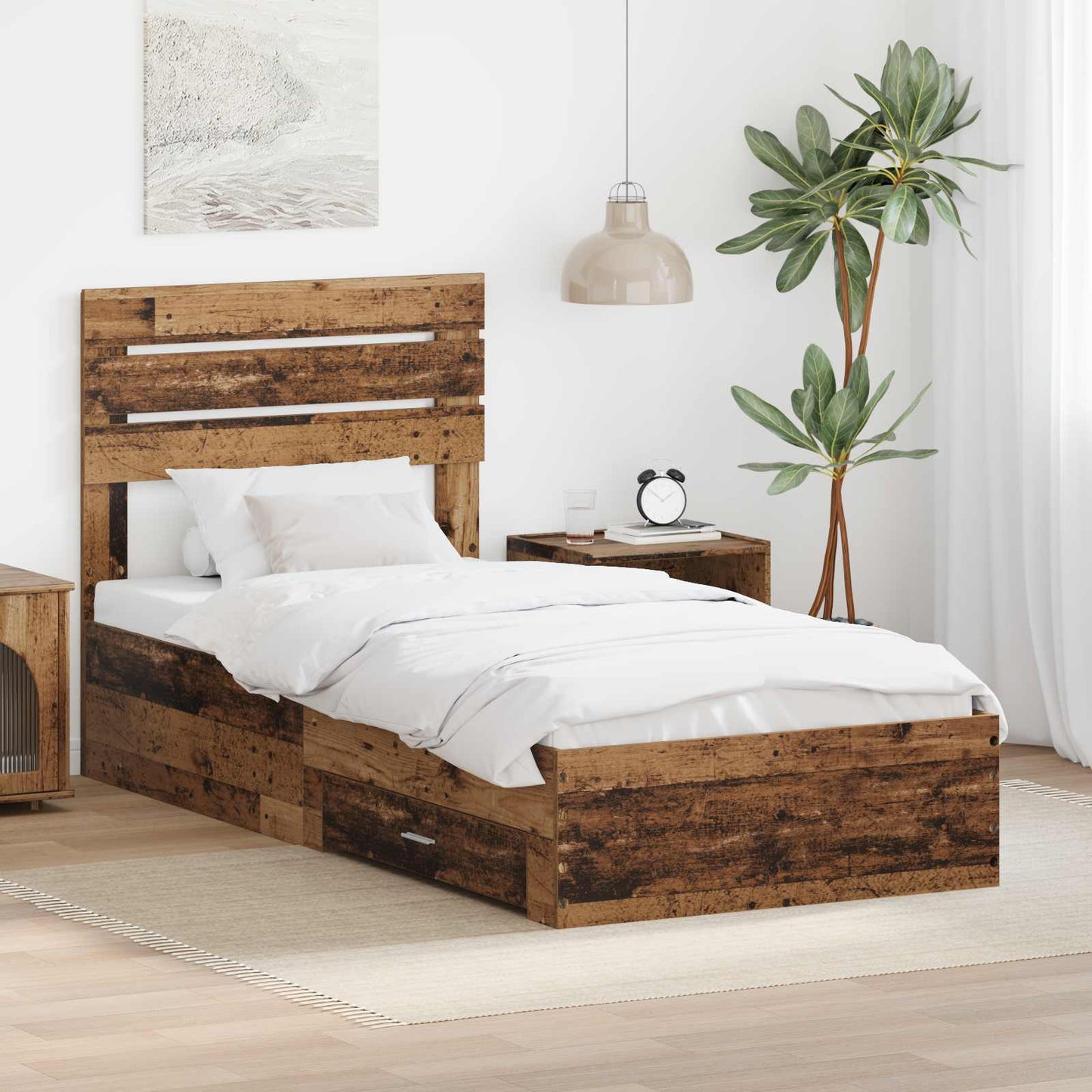 Bedframe met lade met hoofdeinde met opslag Bewerkt hout