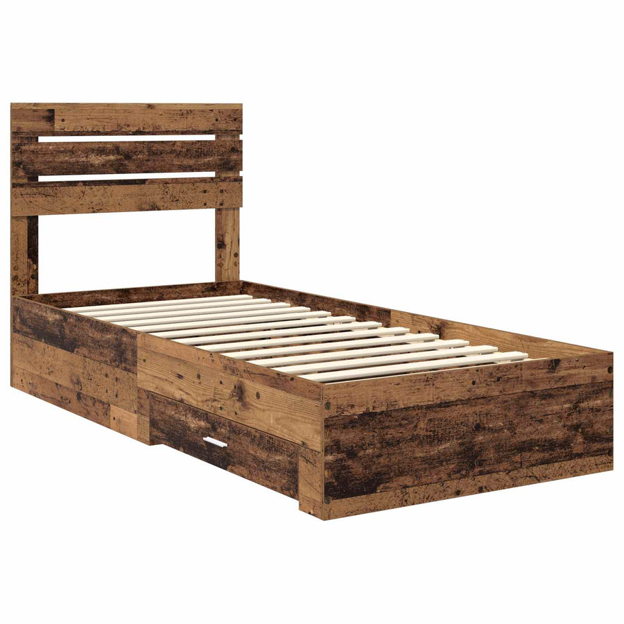 Bedframe met lade met hoofdeinde met opslag Bewerkt hout
