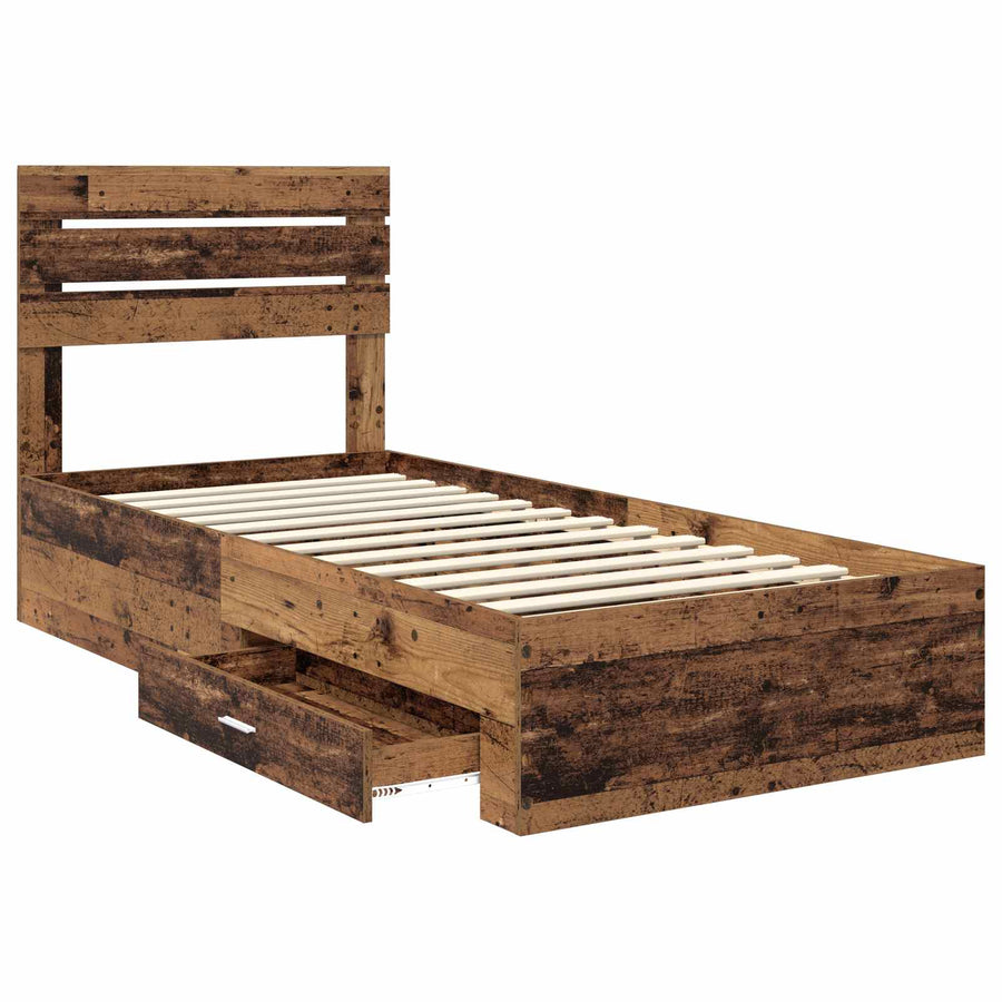 Bedframe met lade met hoofdeinde met opslag Bewerkt hout