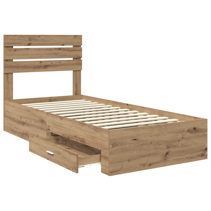 Bedframe met lade met hoofdeinde met opslag Bewerkt hout
