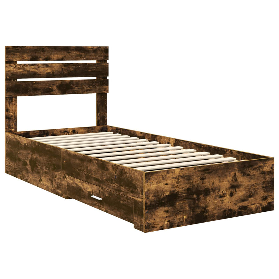 Bedframe met lade met hoofdeinde met opslag Bewerkt hout