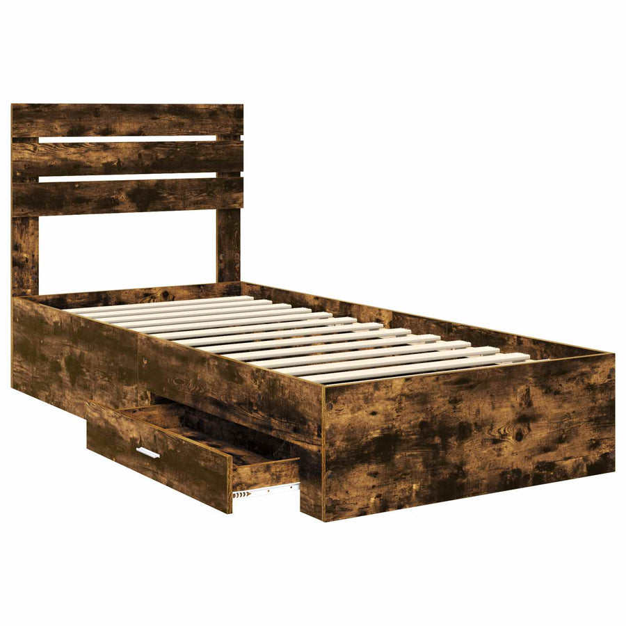 Bedframe met lade met hoofdeinde met opslag Bewerkt hout