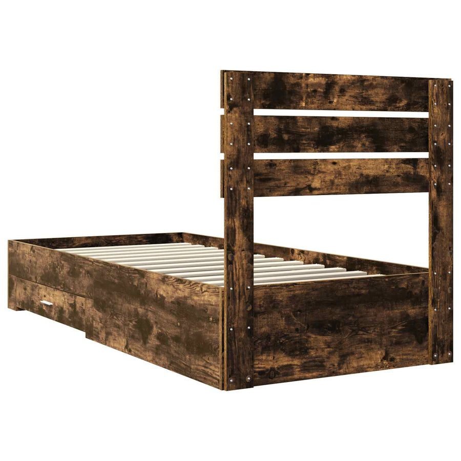 Bedframe met lade met hoofdeinde met opslag Bewerkt hout