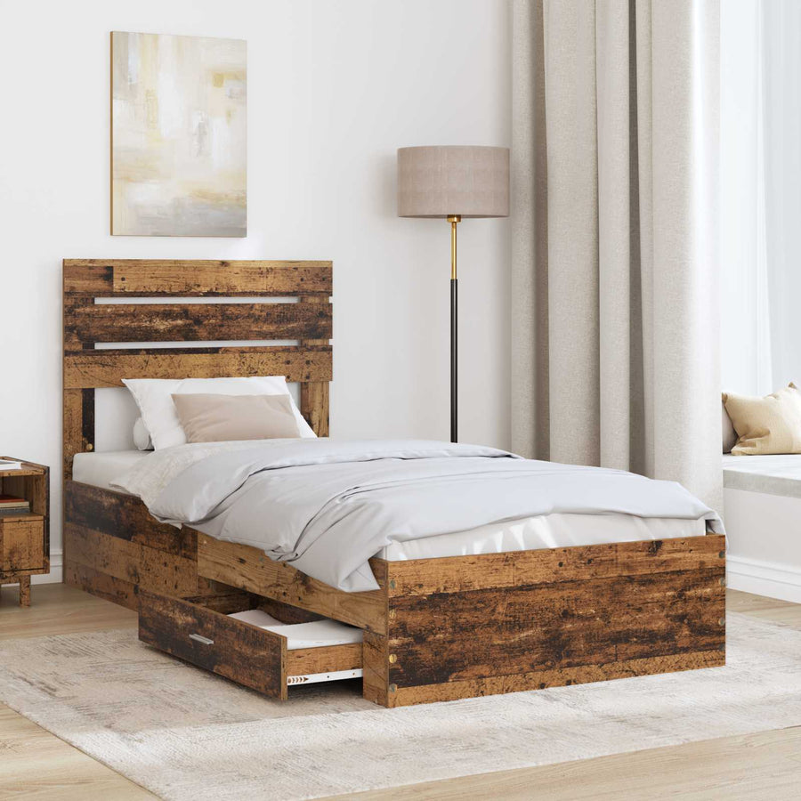 Bedframe met lade met hoofdeinde met opslag Bewerkt hout