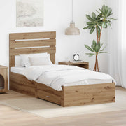 Bedframe met lade bewerkt hout 90-100 cm