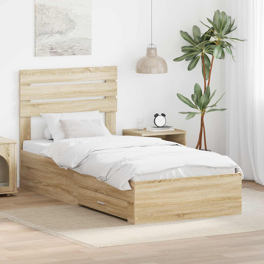 Bedframe Sonoma Eiken en Zilver 75 x 190 cm Bewerkt hout
