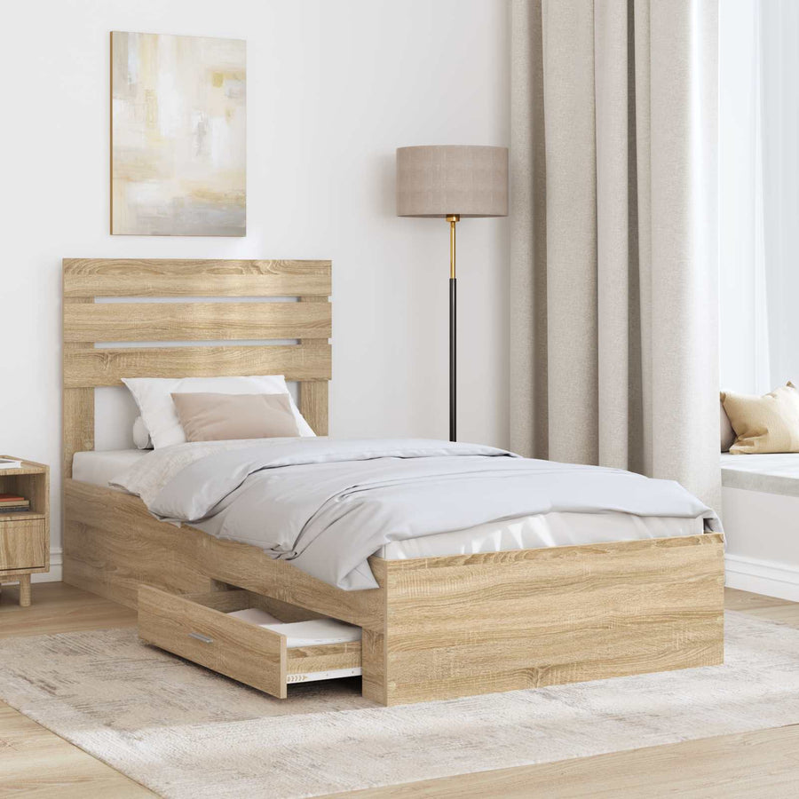 Bedframe Sonoma Eiken en Zilver 75 x 190 cm Bewerkt hout