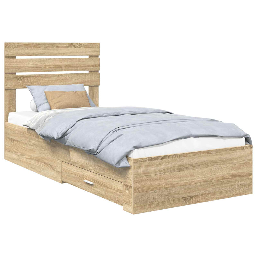 Bedframe Sonoma Eiken en Zilver 75 x 190 cm Bewerkt hout