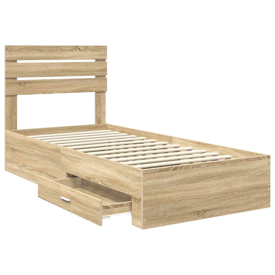 Bedframe Sonoma Eiken en Zilver 75 x 190 cm Bewerkt hout
