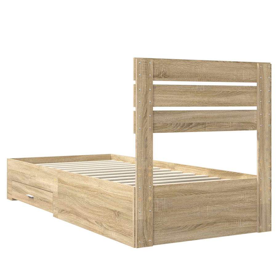 Bedframe Sonoma Eiken en Zilver 75 x 190 cm Bewerkt hout