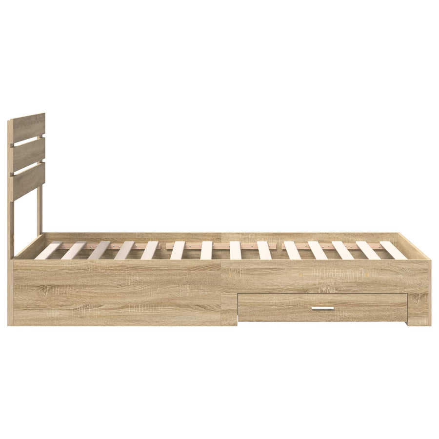Bedframe Sonoma Eiken en Zilver 75 x 190 cm Bewerkt hout
