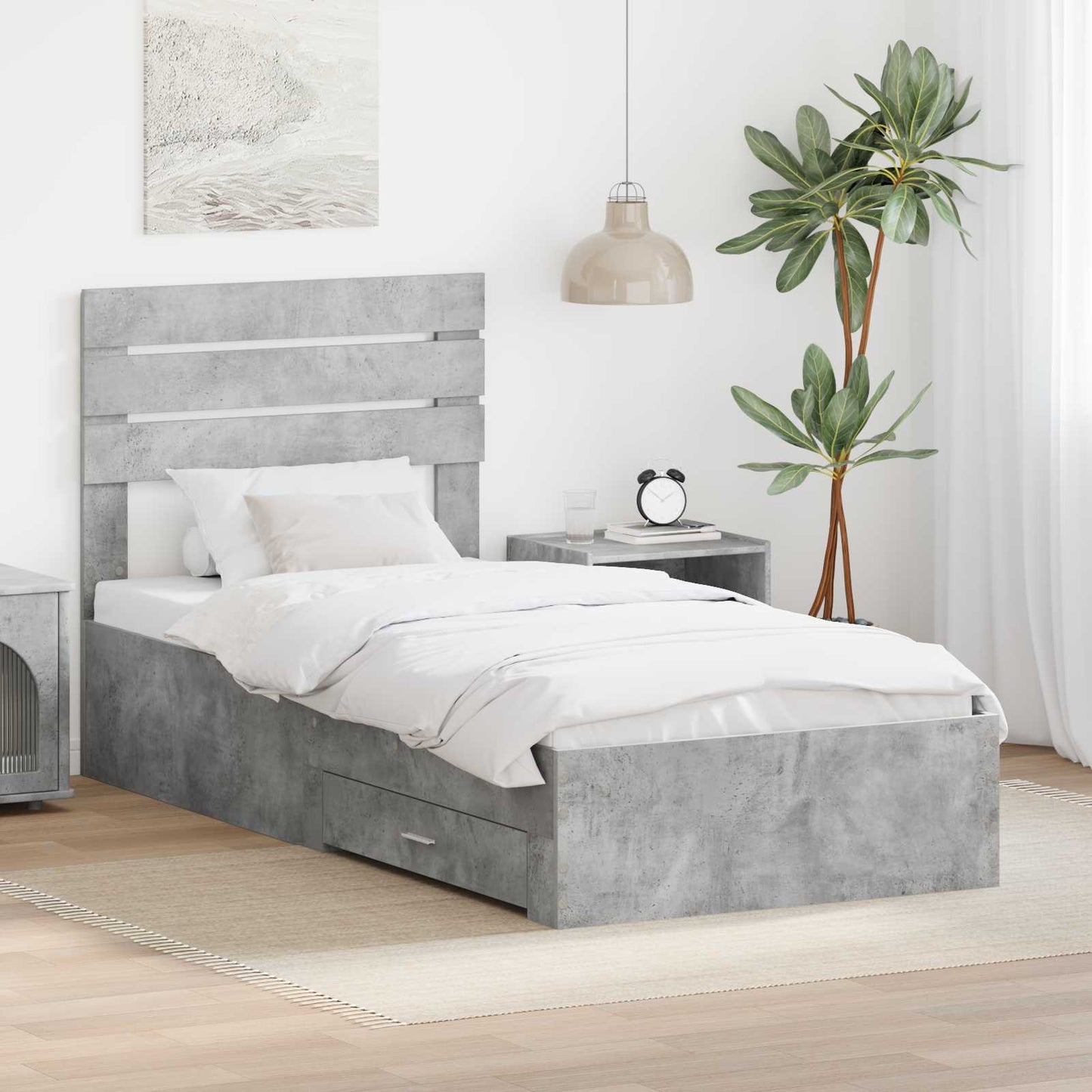 Bedframe Beton Grijs en Zilver 75 x 190 cm Bewerkt hout