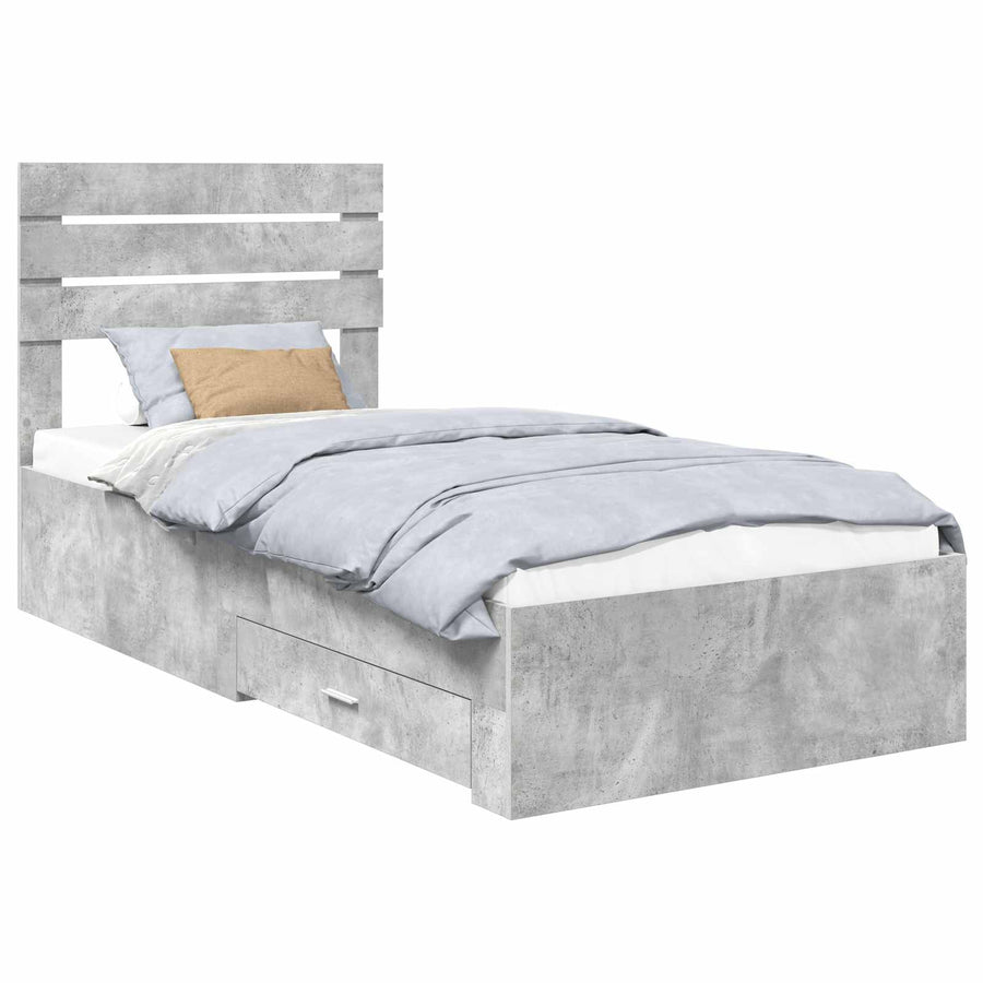 Bedframe Beton Grijs en Zilver 75 x 190 cm Bewerkt hout