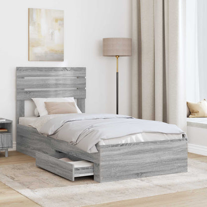 Bedframe Grijs Sonoma en Zilver 75 x 190 cm Bewerkt hout