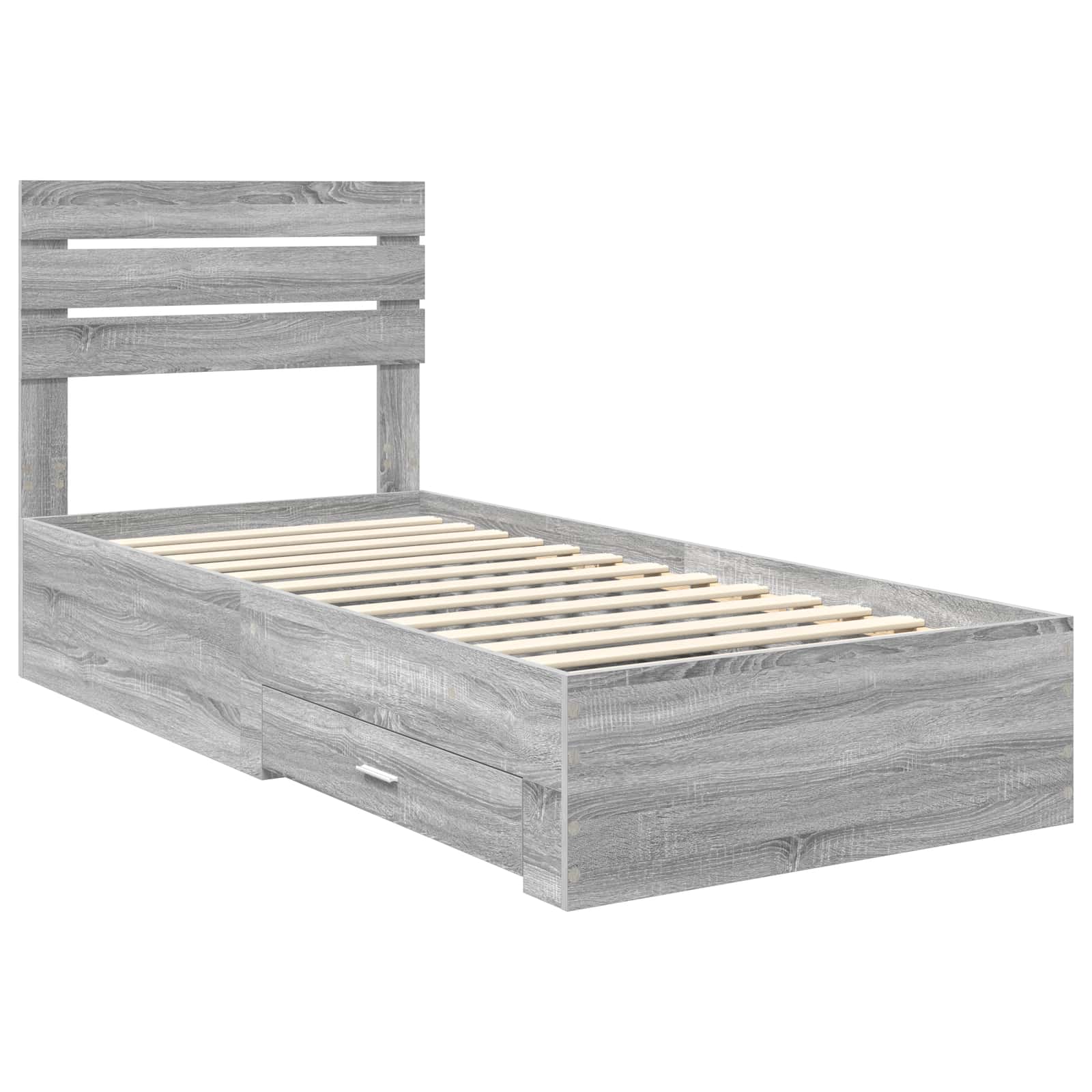 Bedframe Grijs Sonoma en Zilver 75 x 190 cm Bewerkt hout