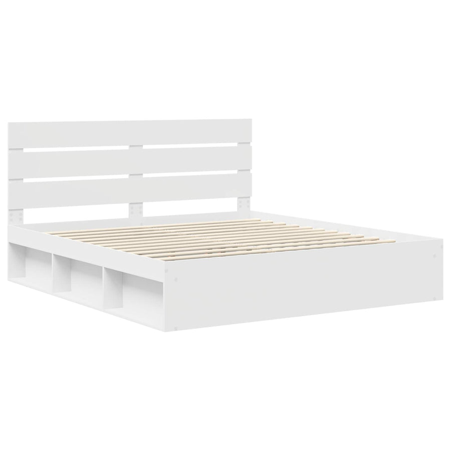 Bedframe met hoofdeinde Wit 200 x 200 cm Massief grenenhout