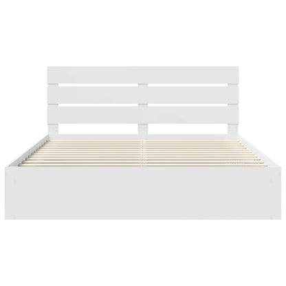 Bedframe met hoofdeinde Wit 200 x 200 cm Massief grenenhout