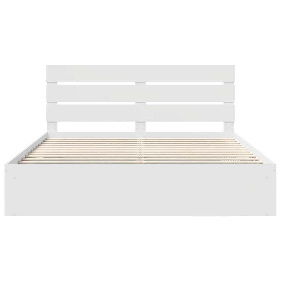 Bedframe met hoofdeinde Wit 200 x 200 cm Massief grenenhout