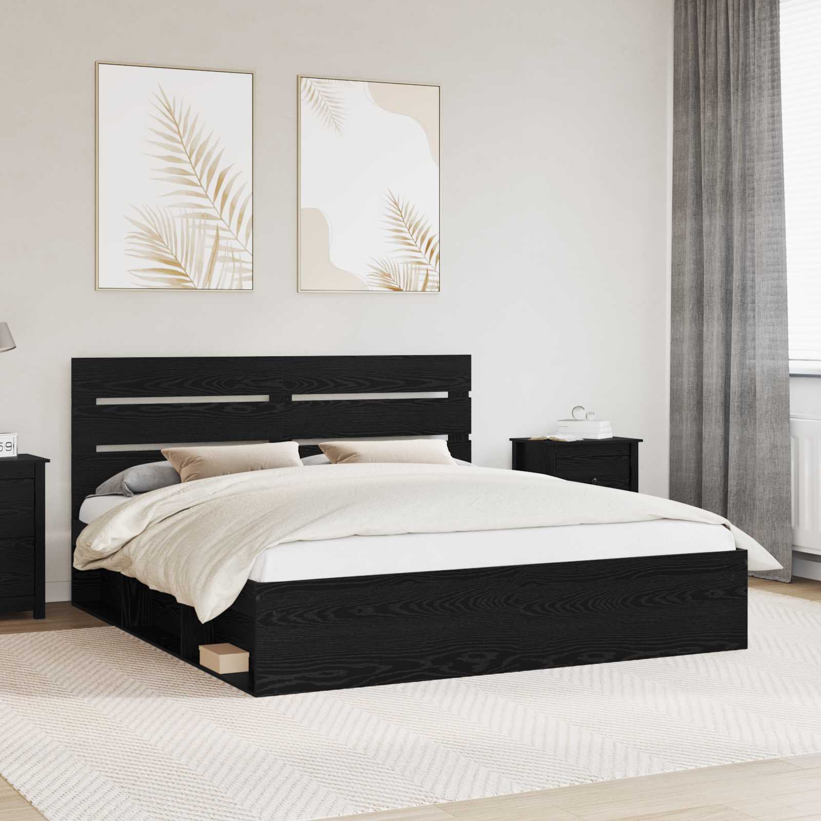 Bedframe met hoofdeinde Zwart 200 x 200 cm Massief grenenhout