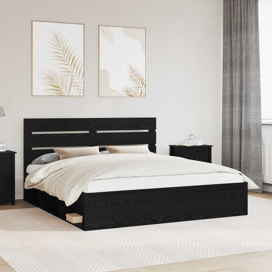 Bedframe met hoofdeinde Zwart 200 x 200 cm Massief grenenhout