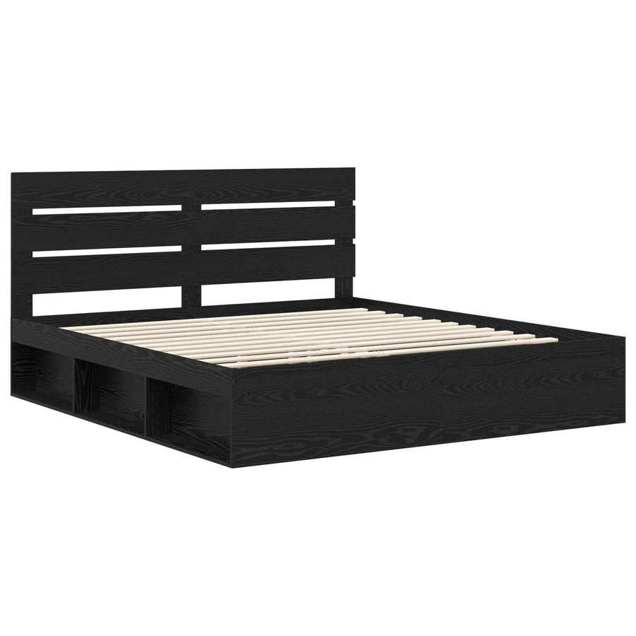 Bedframe met hoofdeinde Zwart 200 x 200 cm Massief grenenhout