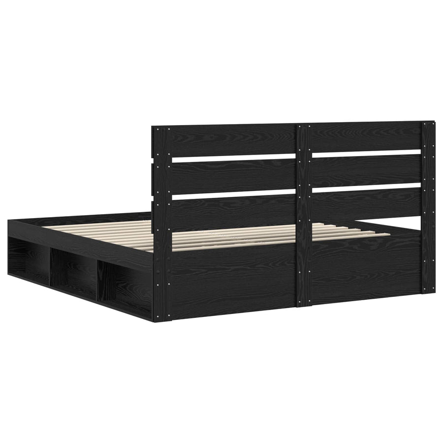 Bedframe met hoofdeinde Zwart 200 x 200 cm Massief grenenhout