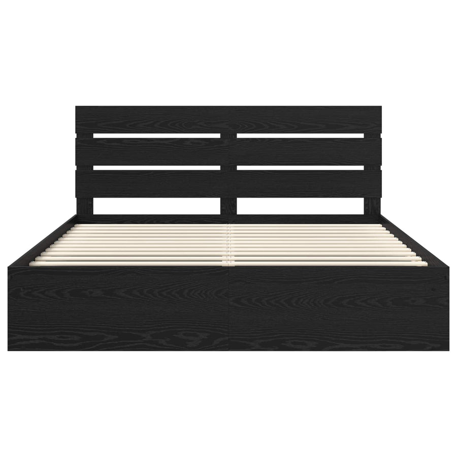 Bedframe met hoofdeinde Zwart 200 x 200 cm Massief grenenhout
