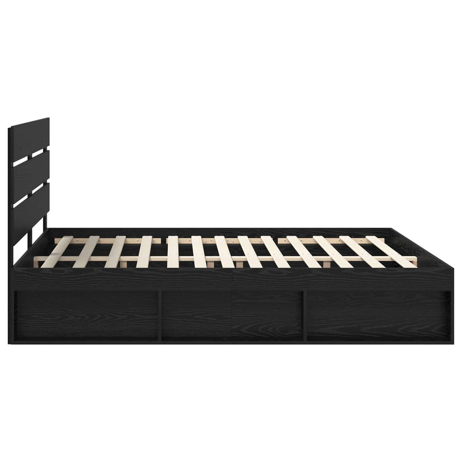 Bedframe met hoofdeinde Zwart 200 x 200 cm Massief grenenhout
