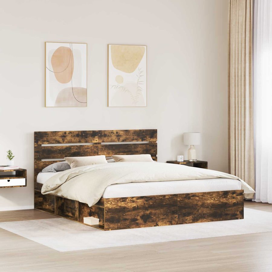 Bedframe Gerookt eiken 200 x 200 cm Massief grenenhout