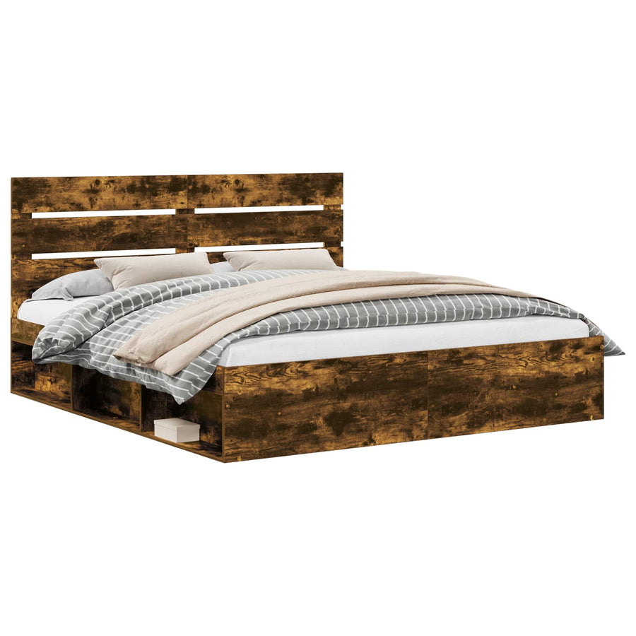 Bedframe Gerookt eiken 200 x 200 cm Massief grenenhout