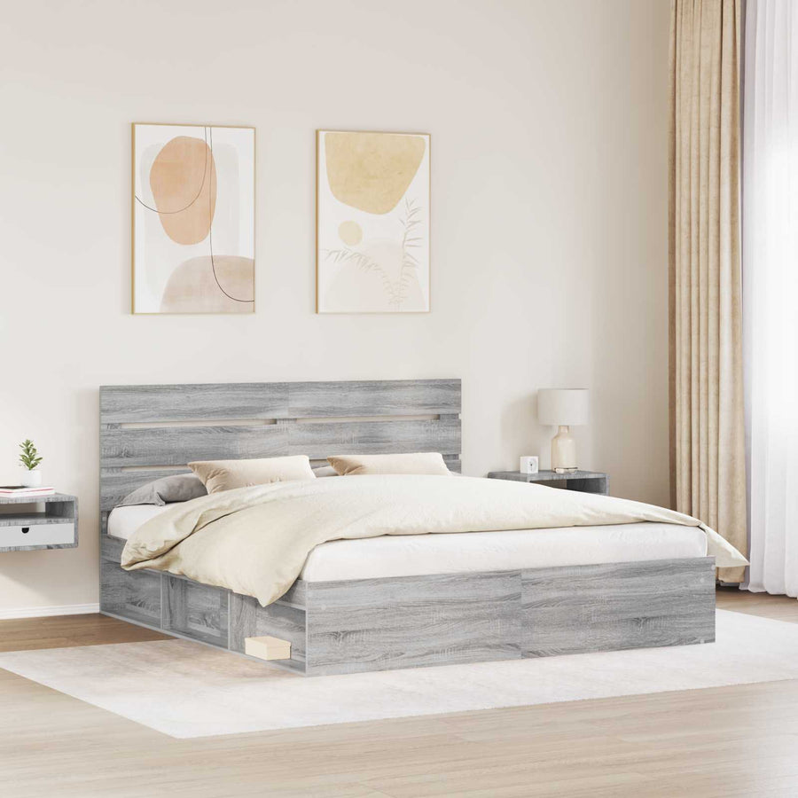 Bedframe Grijs Sonoma 200 x 200 cm Massief grenenhout