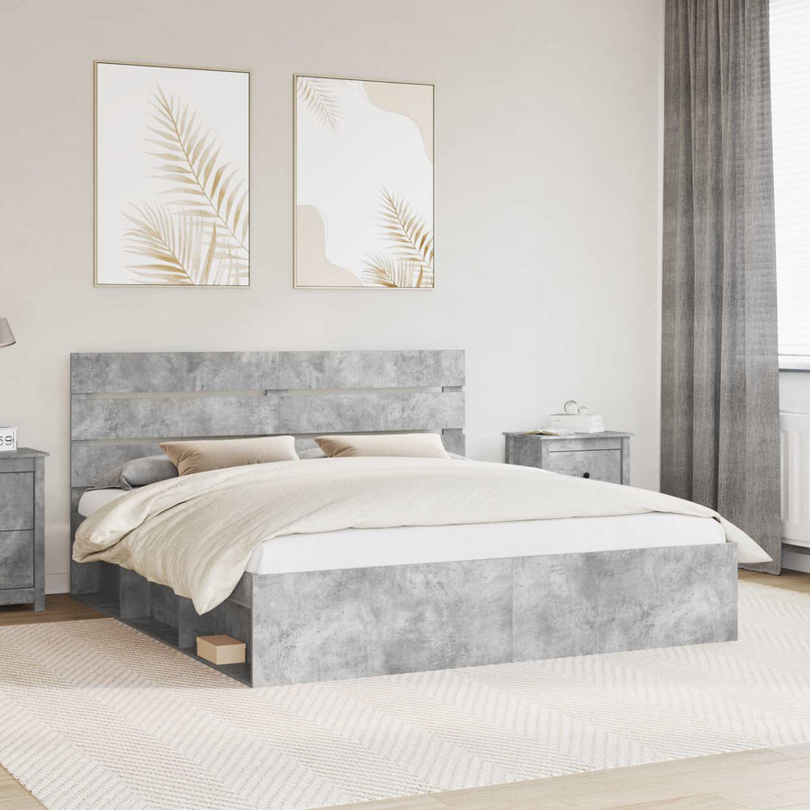 Bedframe met hoofdeinde Beton 180 x 200 cm Massief grenenhout