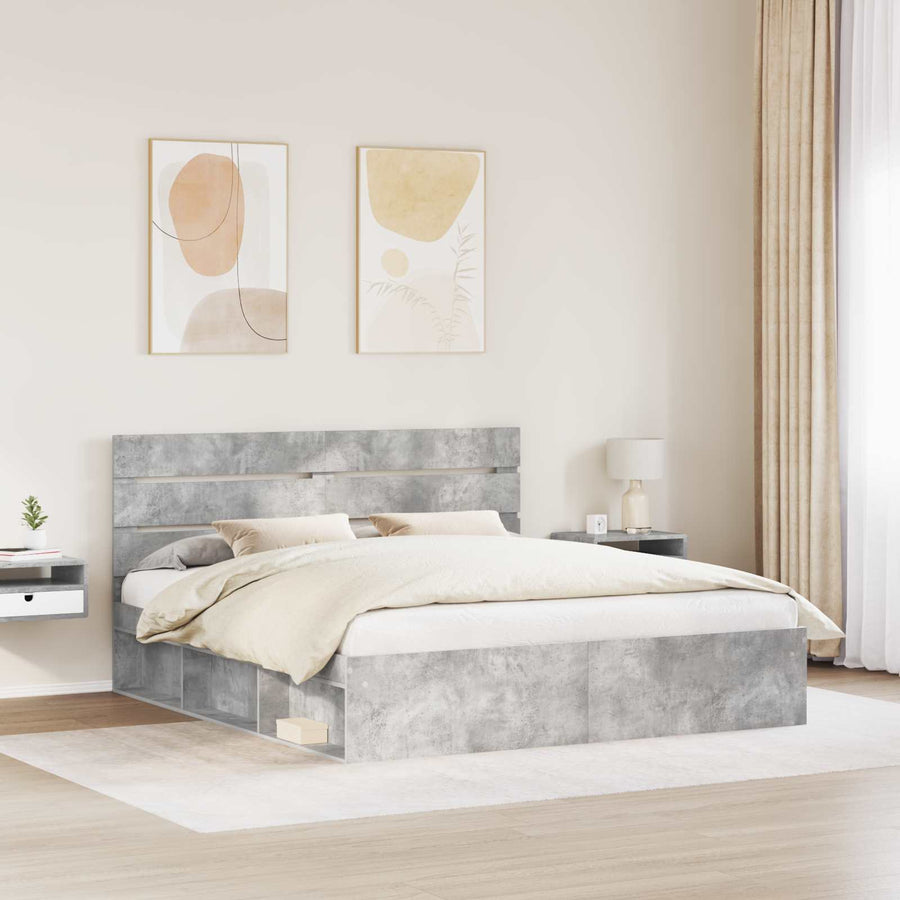 Bedframe met hoofdeinde Beton 180 x 200 cm Massief grenenhout