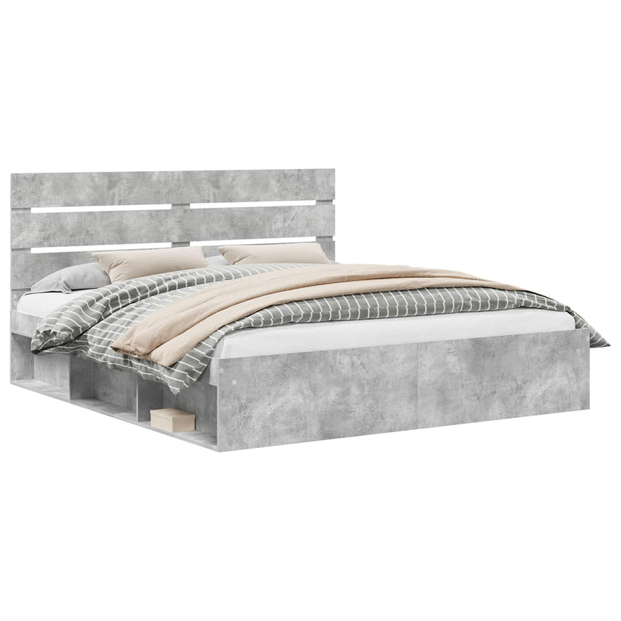 Bedframe met hoofdeinde Beton 180 x 200 cm Massief grenenhout